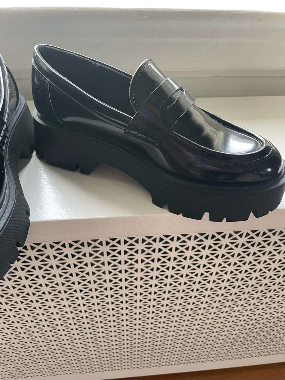 Zara Black Patent Lug Sole Penny Loafers